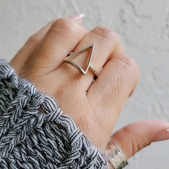 Slice of Life Triangle Ring, Sterling Silver Ring, high polished, Boho Chic - Picture 8 of 9